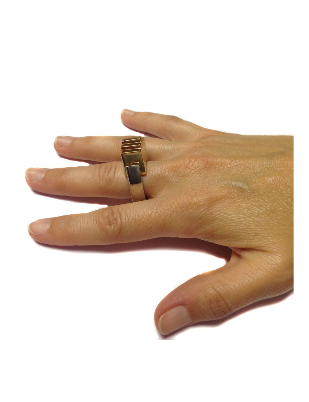 Bague BALENCIAGA T 55 Acier palladium et doré 