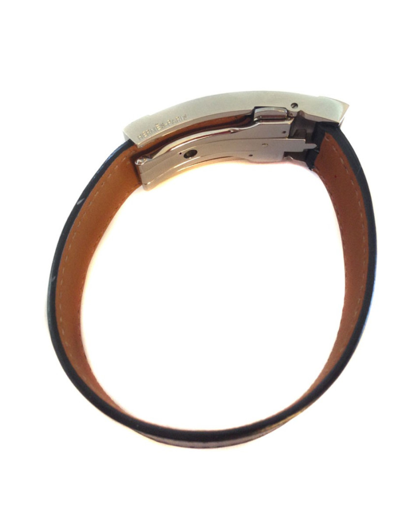 Bracelet HERMES homme cuir et métal palladié