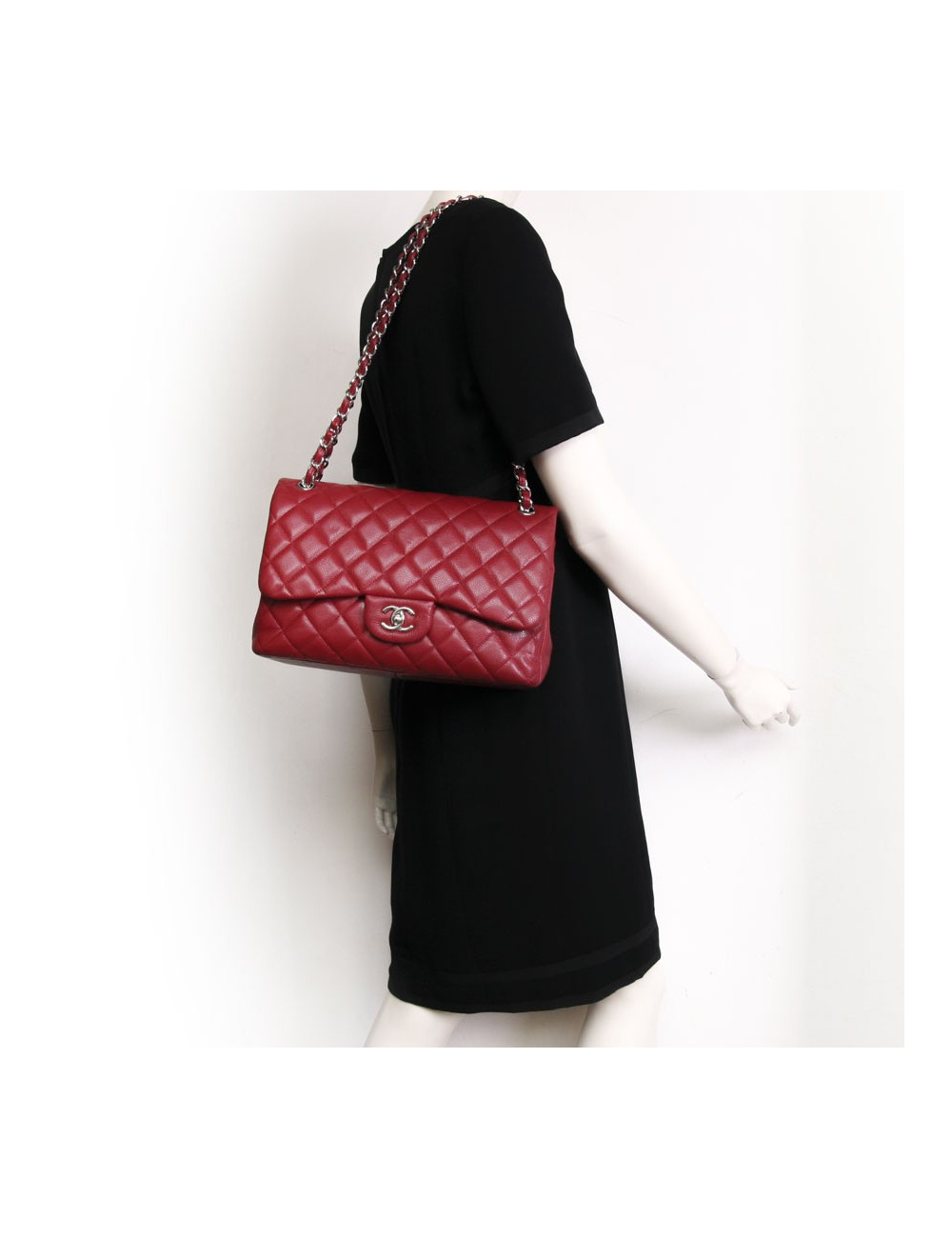 Sac Jumbo CHANEL cuir caviar rouge