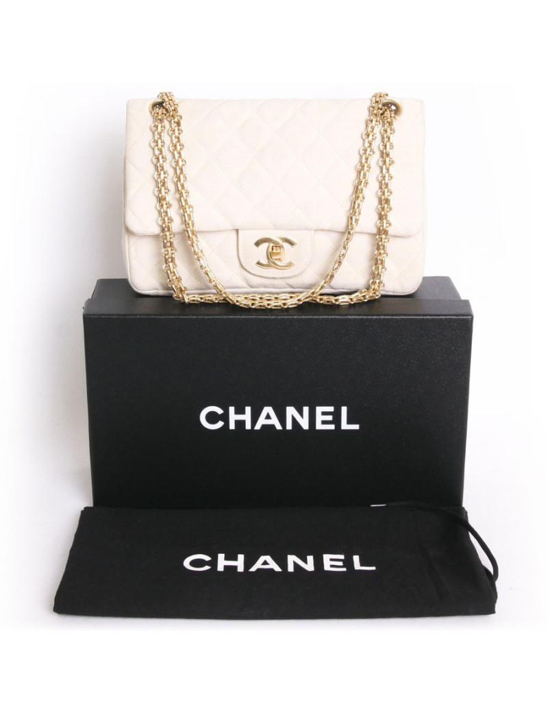 Sac timeless CHANEL en toile écru vintage