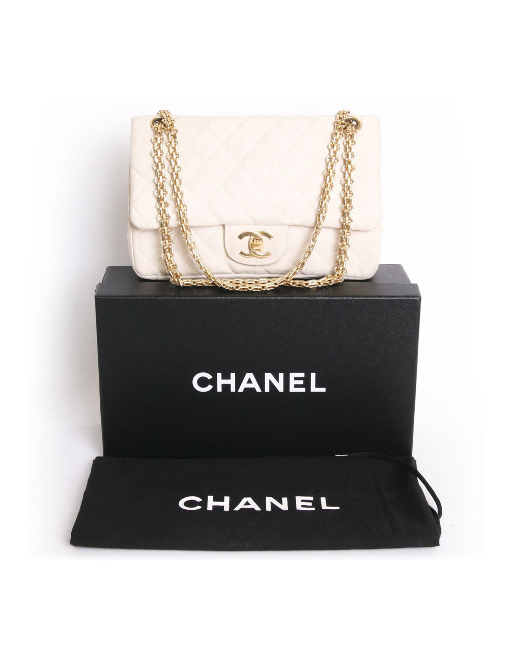 Sac timeless CHANEL en toile écru vintage