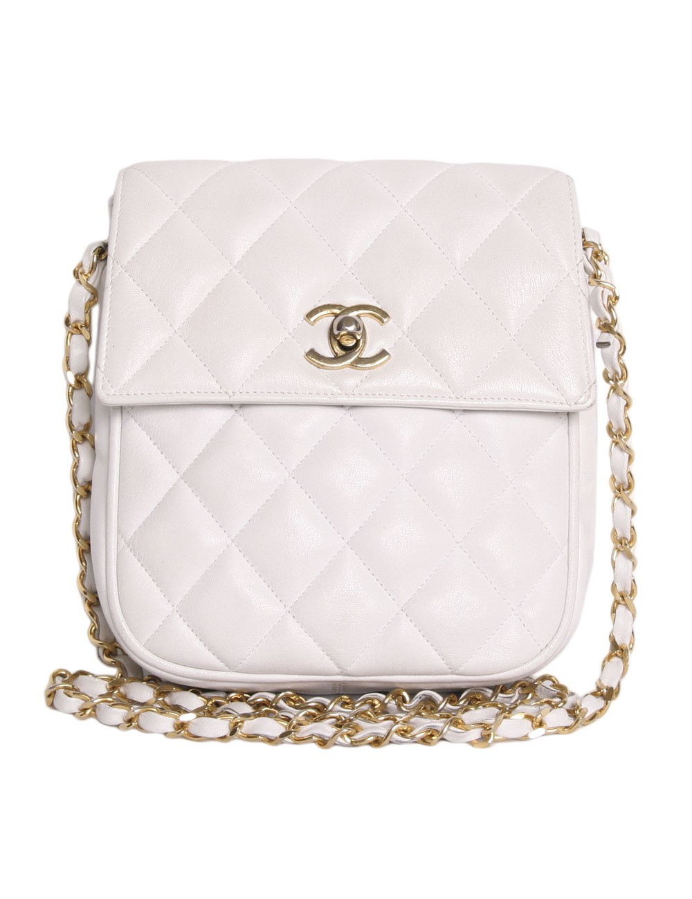 Sac CHANEL cuir matelassé blanc vintage