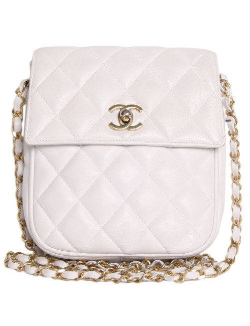 Sac CHANEL cuir matelassé blanc vintage
