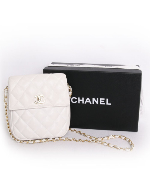 Sac CHANEL cuir matelassé blanc vintage
