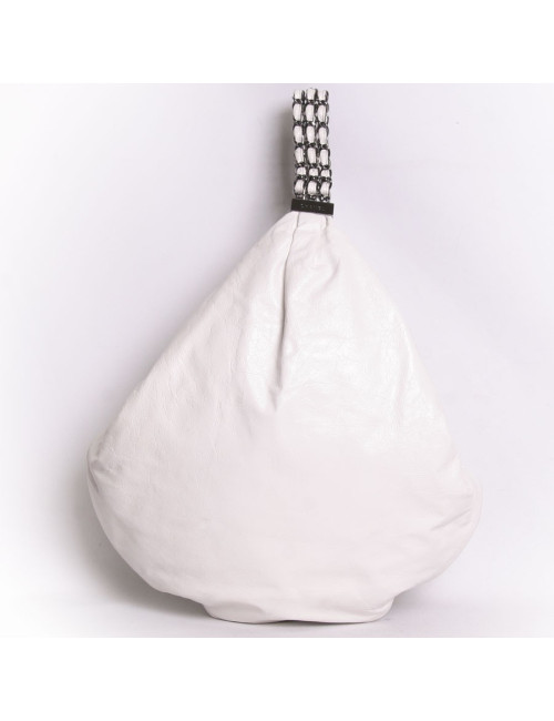 CHANEL white lamb leather satchel bag