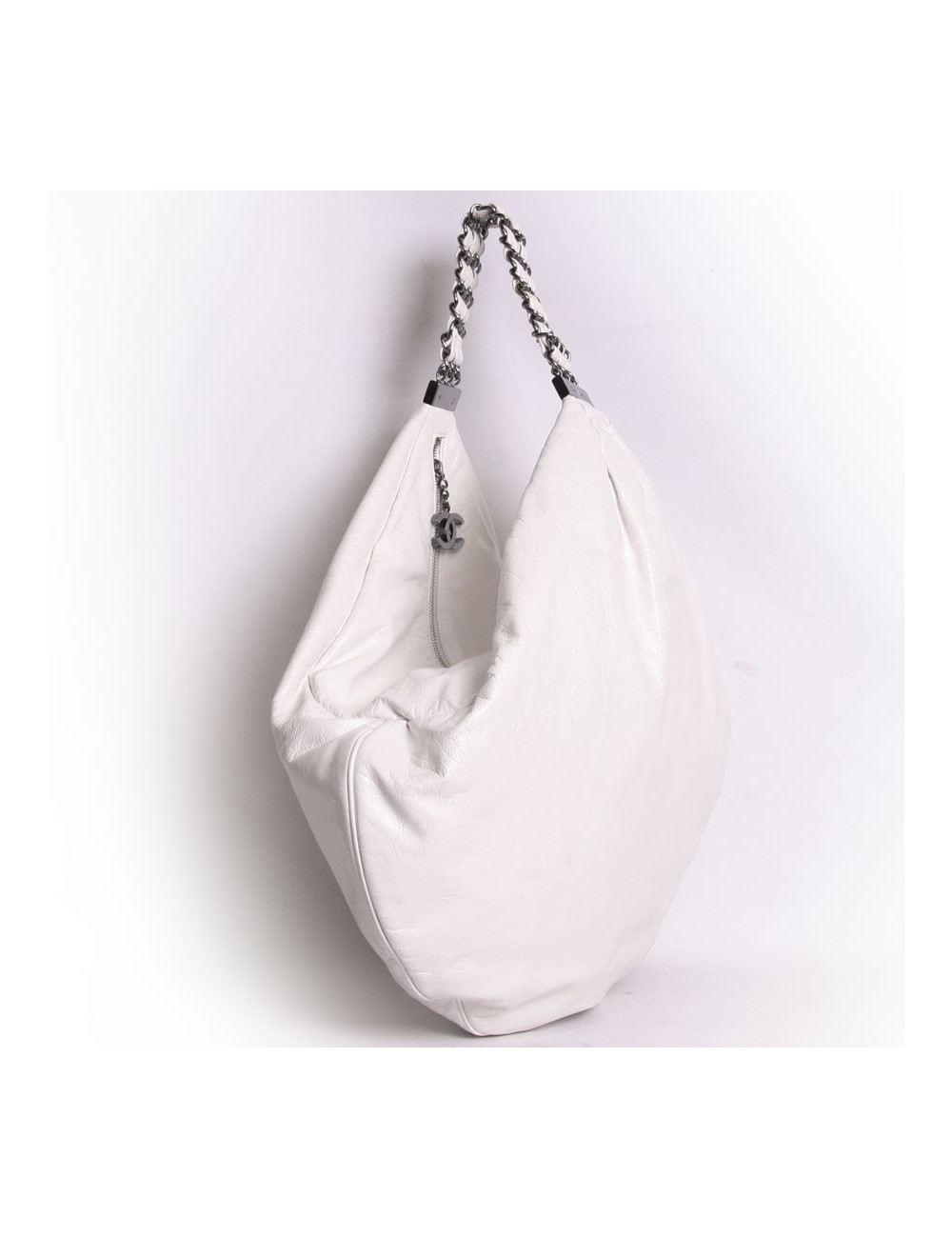 CHANEL white lamb leather satchel bag