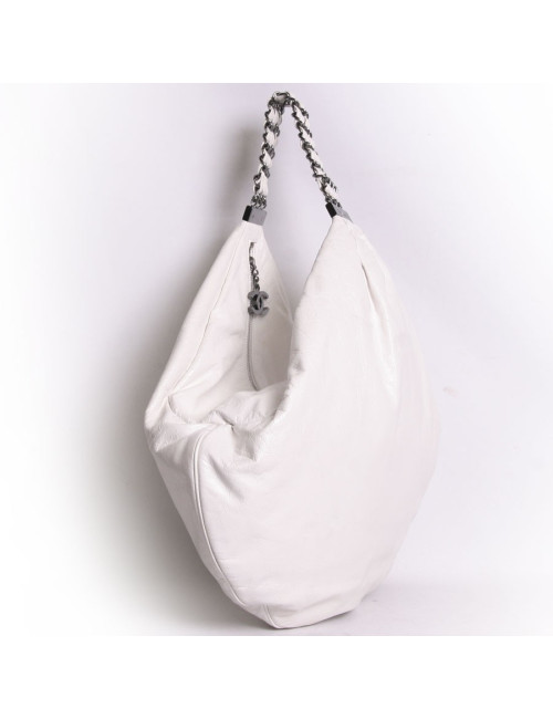 CHANEL white lamb leather satchel bag