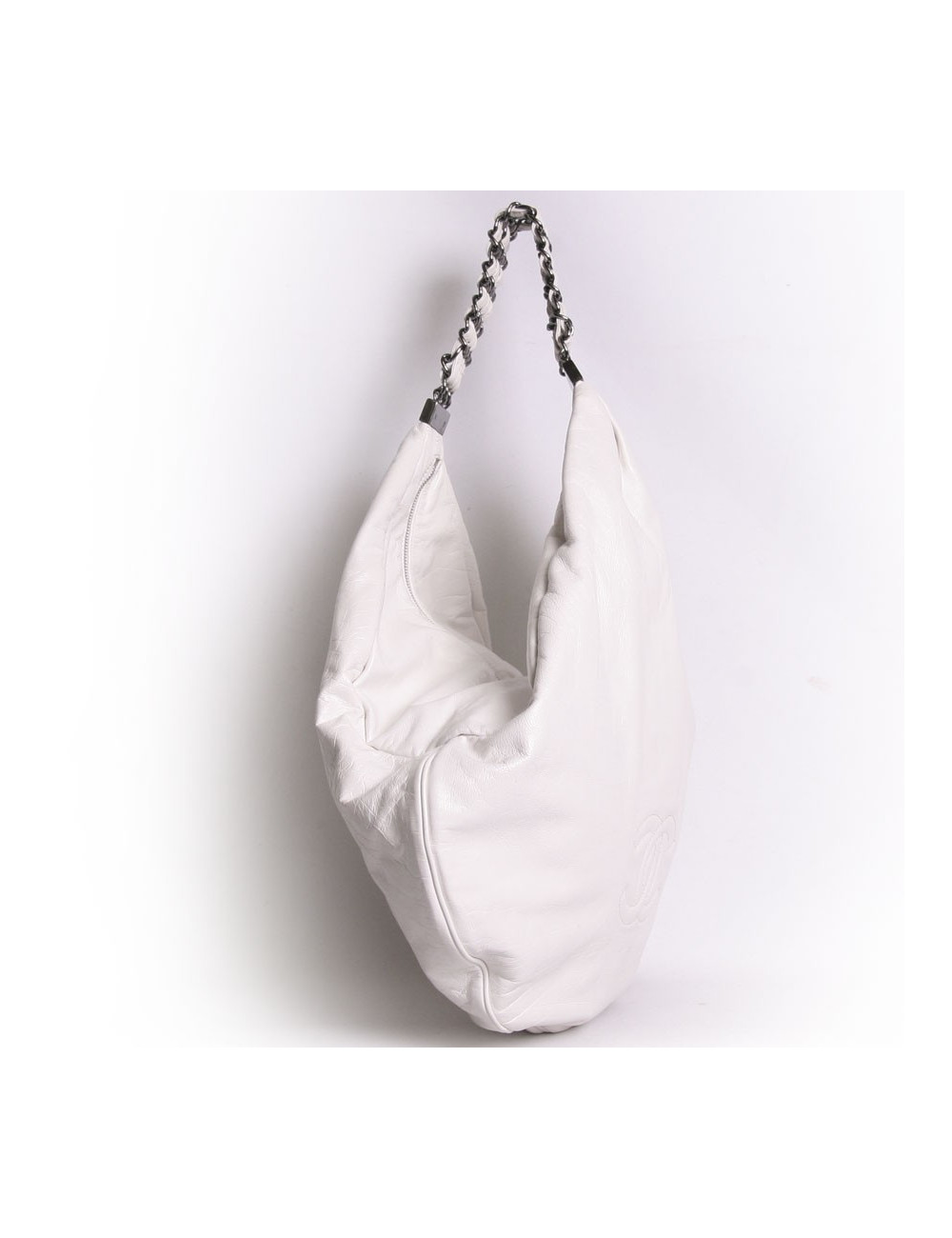 CHANEL white lamb leather satchel bag