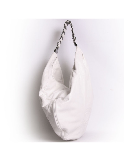 CHANEL white lamb leather satchel bag