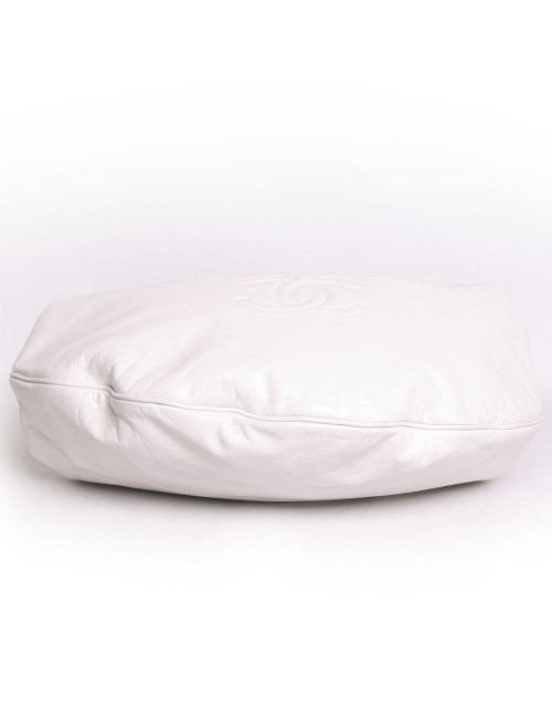 CHANEL white lamb leather satchel bag