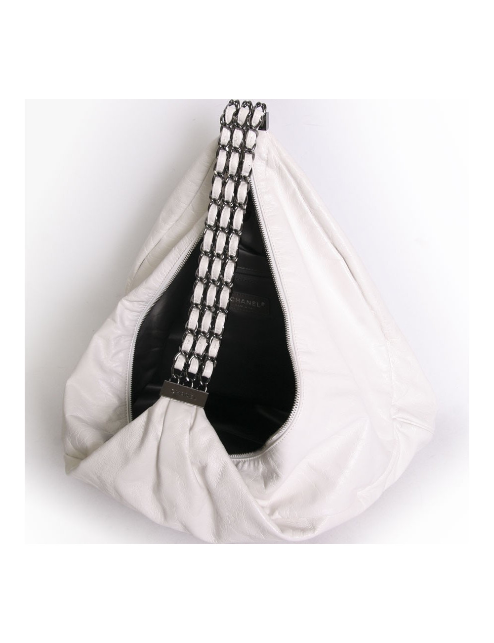 CHANEL white lamb leather satchel bag