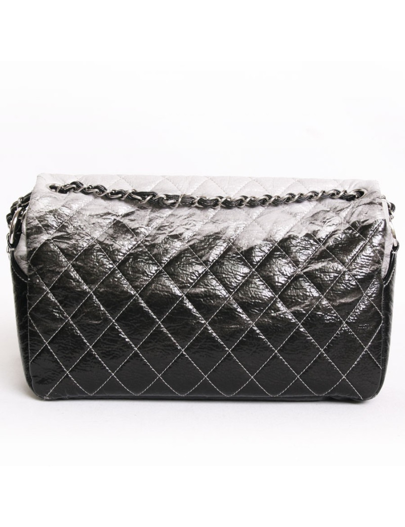 Gray and black glossy leather CHANEL bag