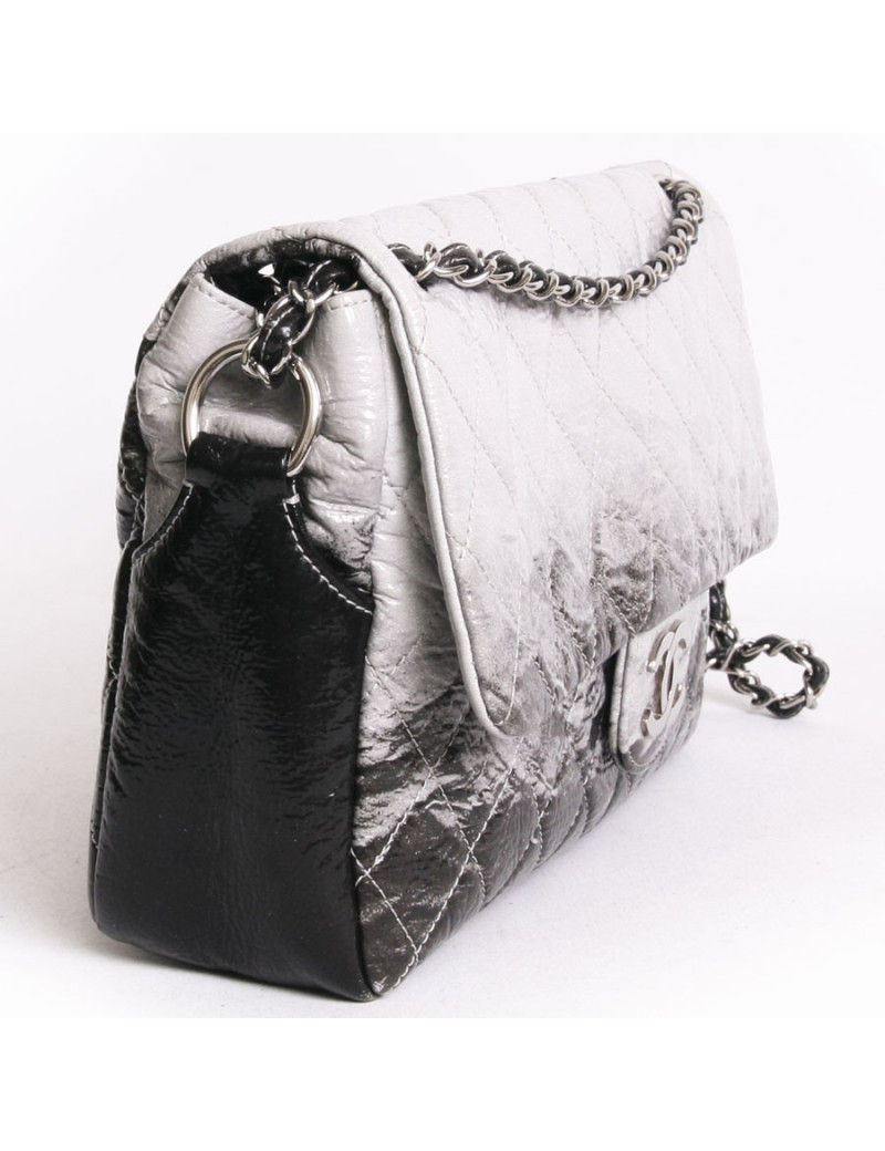 Gray and black glossy leather CHANEL bag
