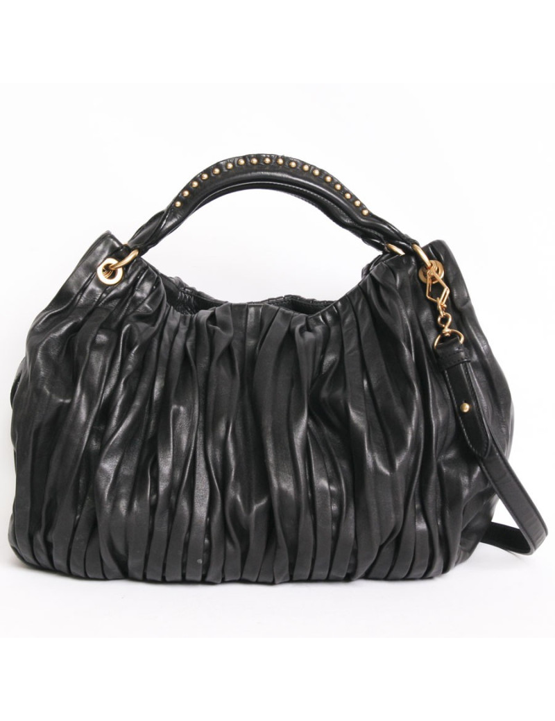 MIU MIU black pleated leather with cross body satchel bag