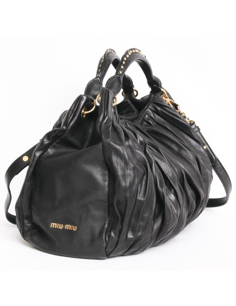 MIU MIU black pleated leather with cross body satchel bag