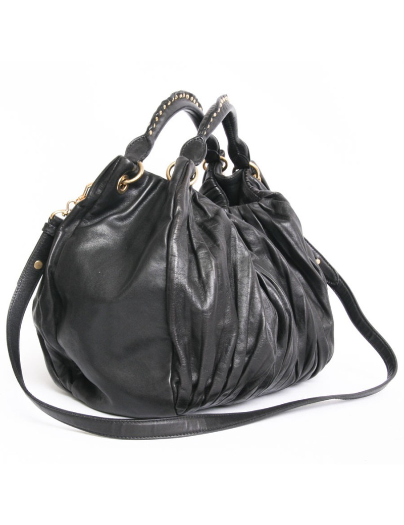 MIU MIU black pleated leather with cross body satchel bag