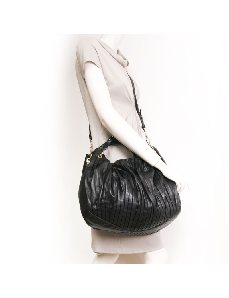 MIU MIU black pleated leather with cross body satchel bag