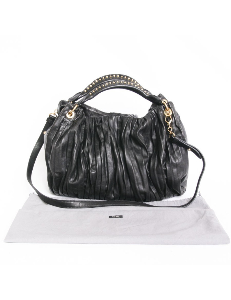 MIU MIU black pleated leather with cross body satchel bag
