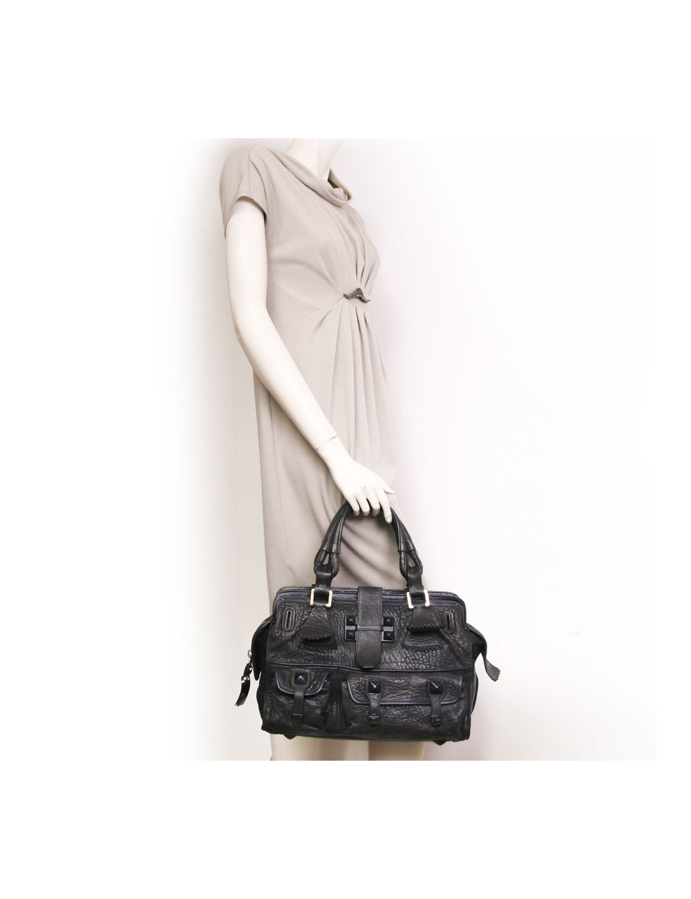 Two-tone leather of calfskin black and blue Elvire CHLOE bag