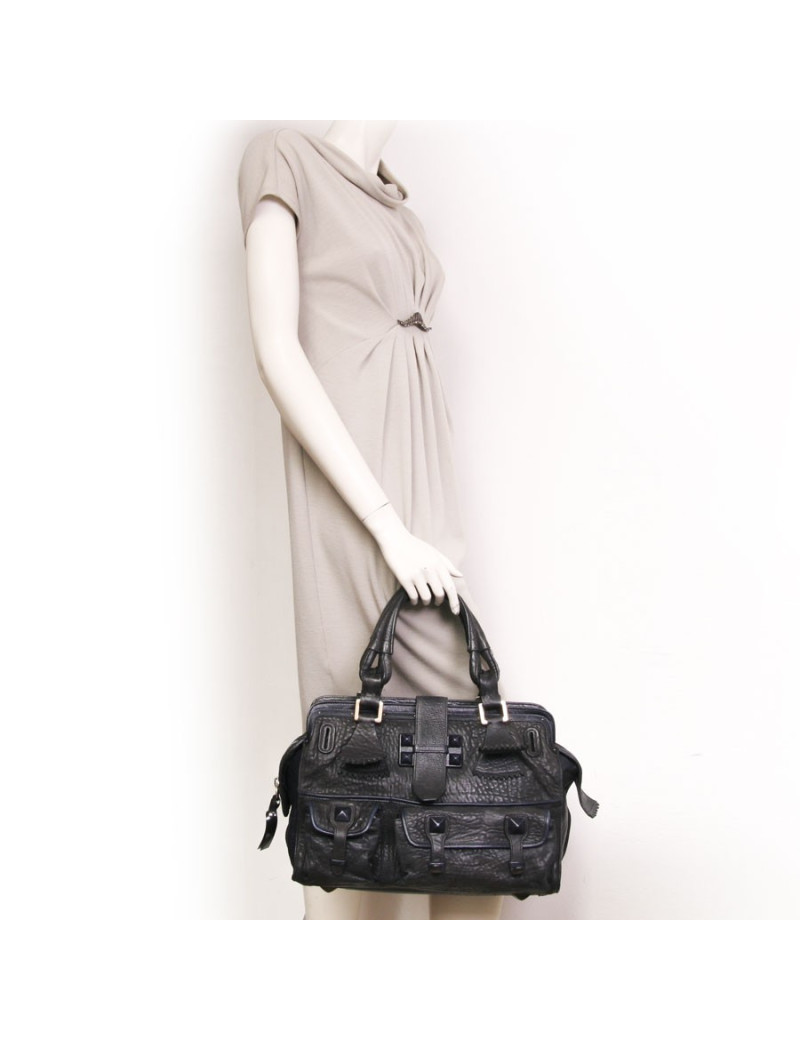 Two-tone leather of calfskin black and blue Elvire CHLOE bag