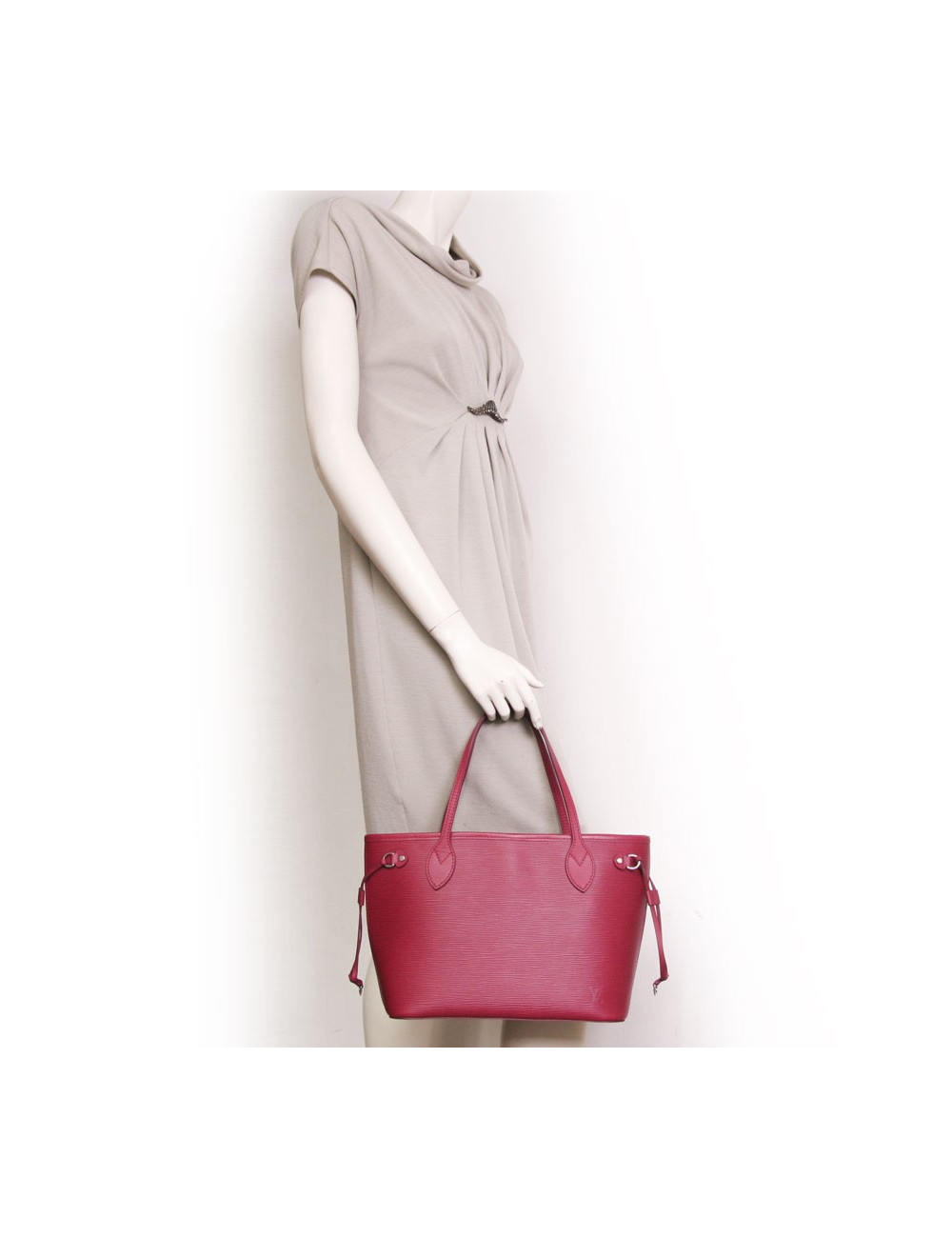 "Neverfull" bag with its LOUIS VUITTON epi fuchsia leather pouch
