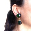 MARGUERITE DE VALOIS Emerald glass paste and golden metal ear clips