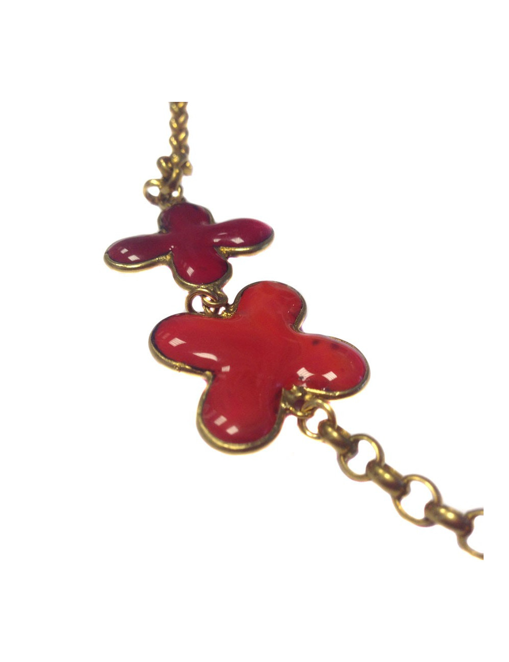 MARGUERITE of VALOIS long necklace in gilt metal and molten glass