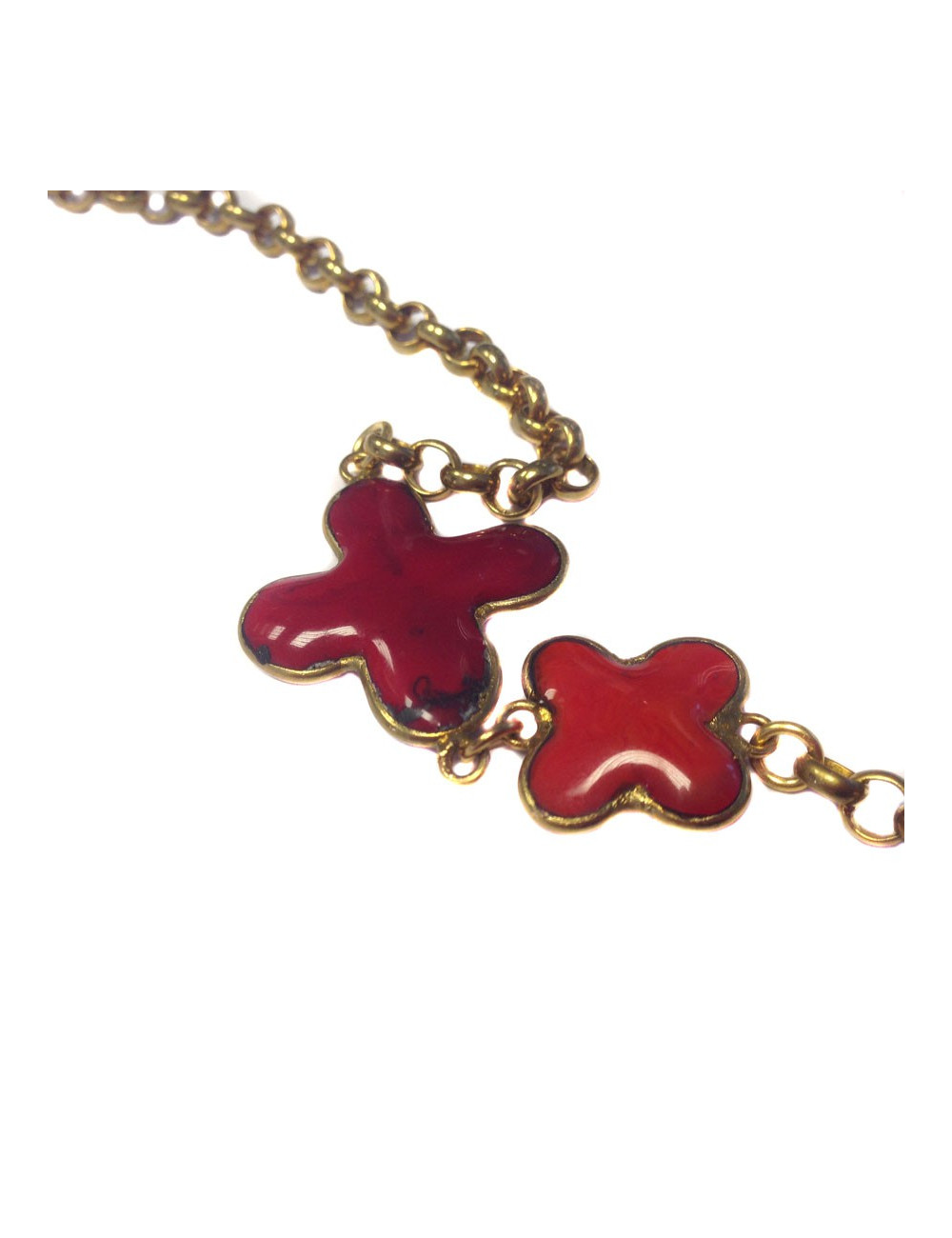 MARGUERITE of VALOIS long necklace in gilt metal and molten glass