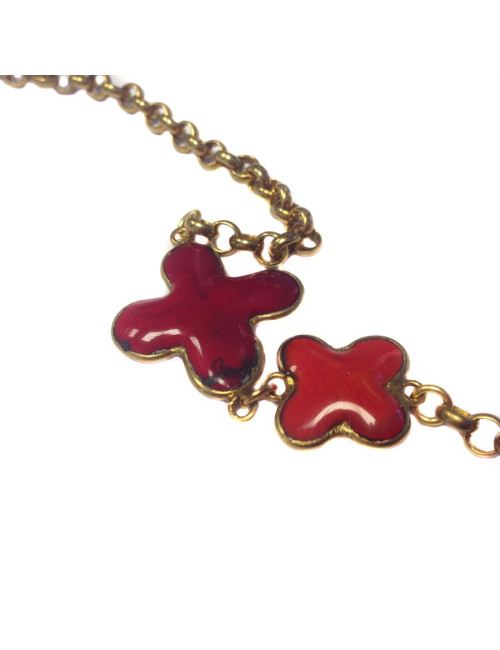 MARGUERITE of VALOIS long necklace in gilt metal and molten glass