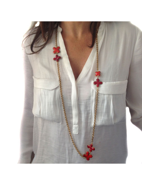 MARGUERITE of VALOIS long necklace in gilt metal and molten glass