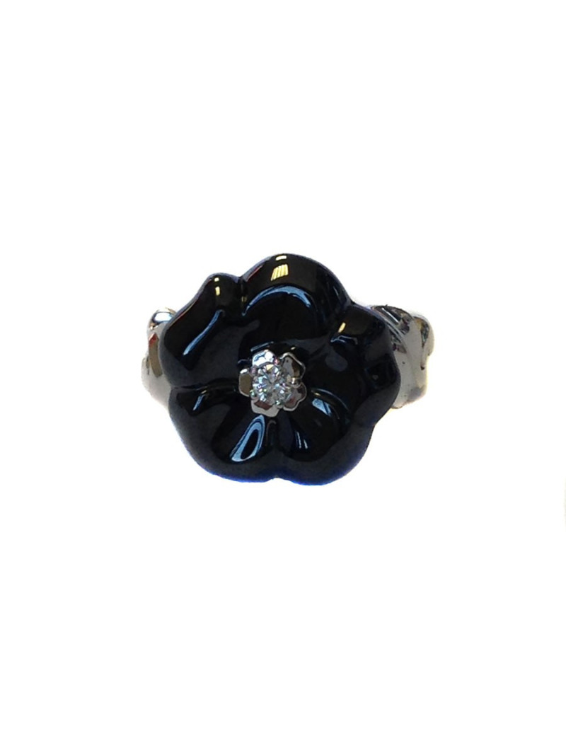 Bague CHANEL camélia diamant céramique et or blanc T54