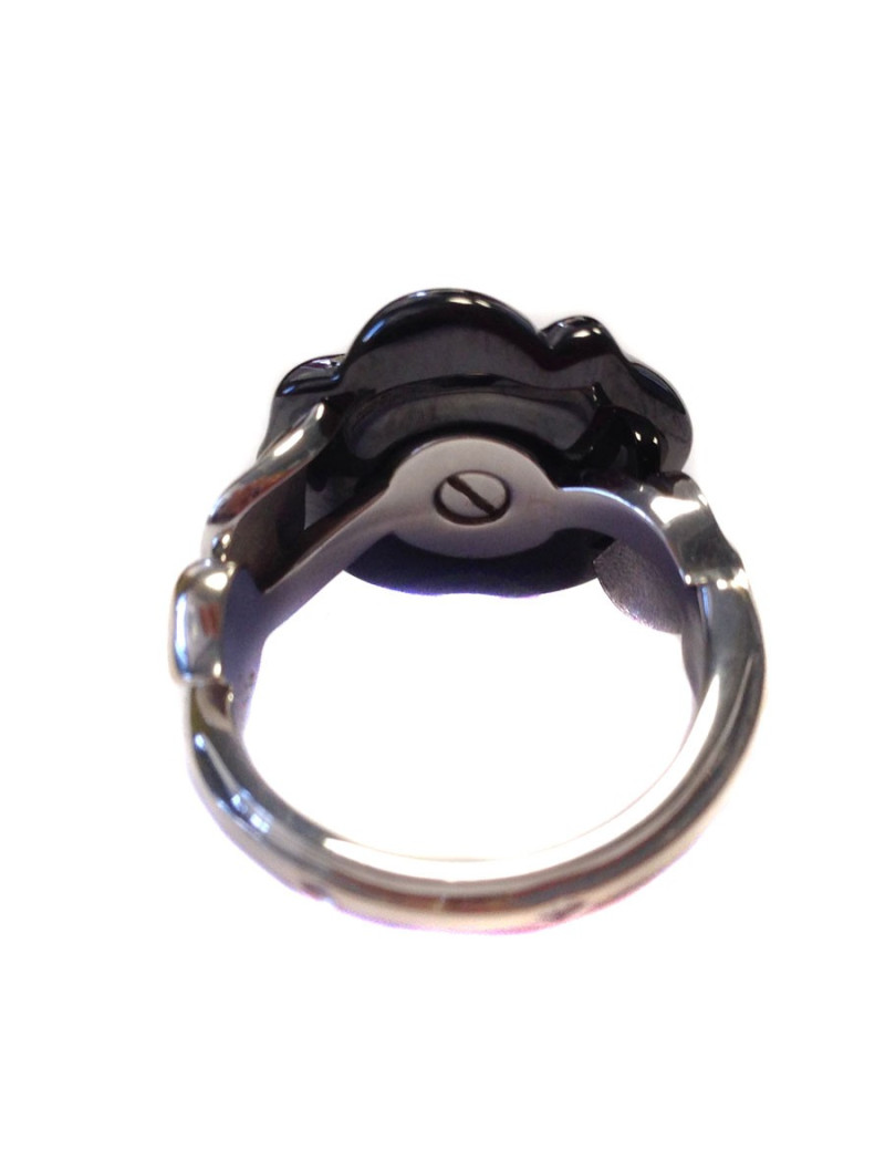 Bague CHANEL camélia diamant céramique et or blanc T54