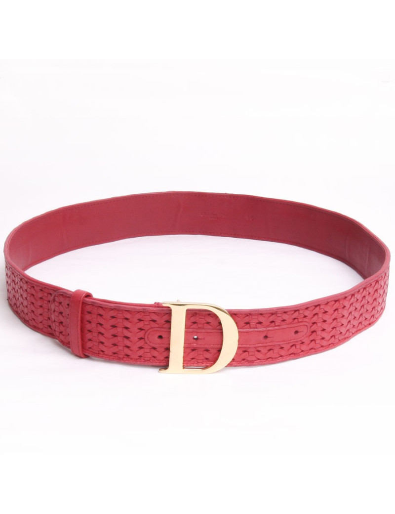 Ceinture CHRISTIAN DIOR T 95 cuir tressé rouge