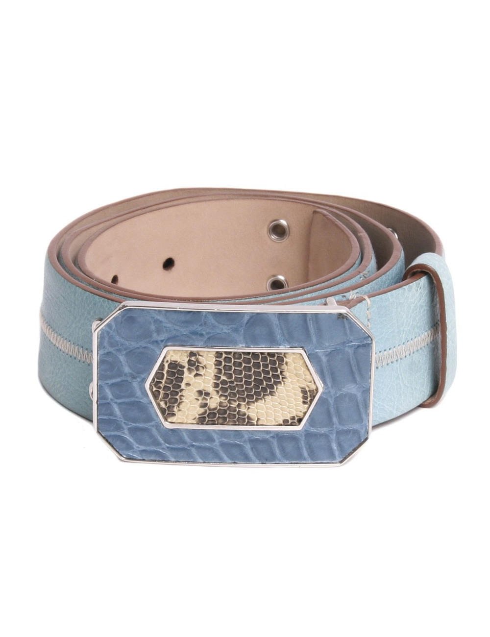 Ceinture PRADA  T 90 cuir turquoise, crocodile et lézard