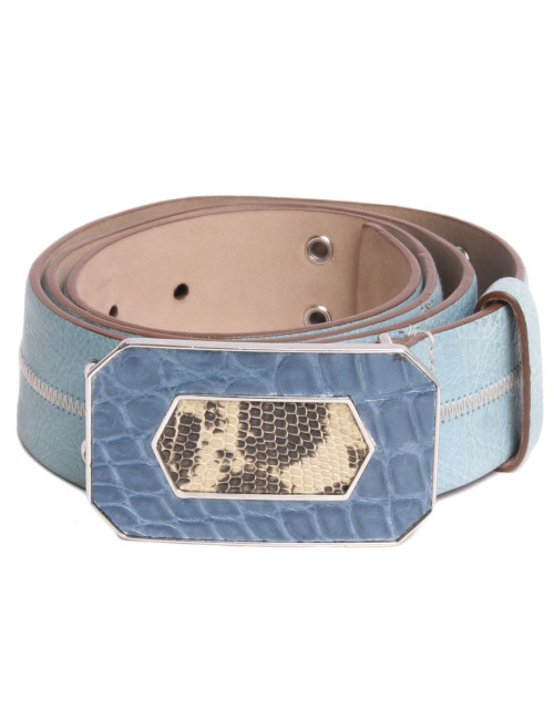 Ceinture PRADA  T 90 cuir turquoise, crocodile et lézard
