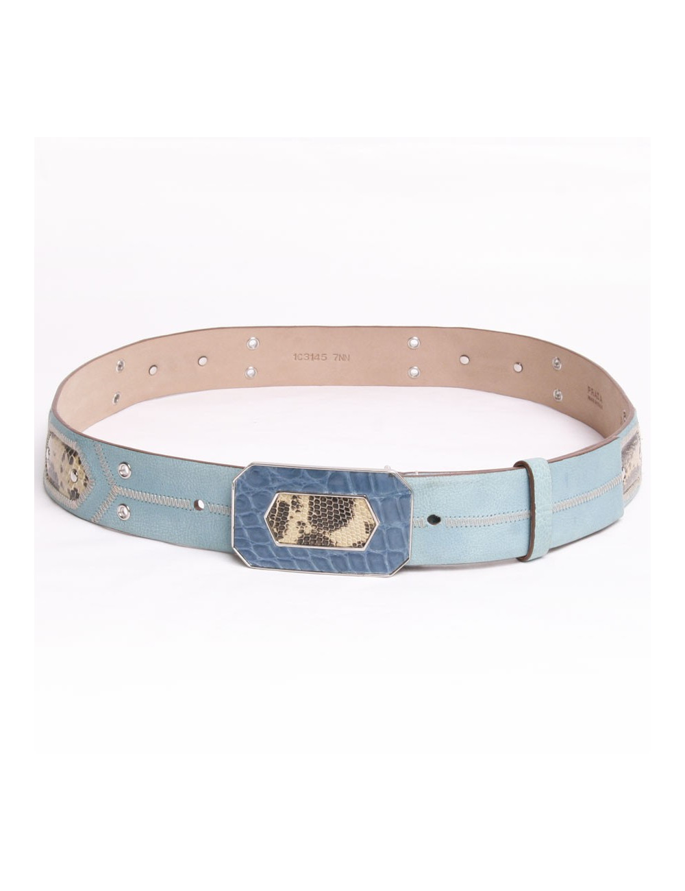 Ceinture PRADA  T 90 cuir turquoise, crocodile et lézard