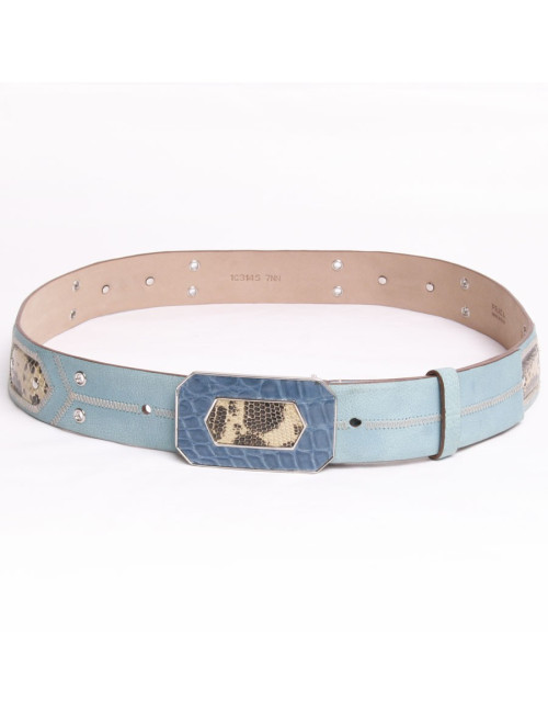 Ceinture PRADA  T 90 cuir turquoise, crocodile et lézard