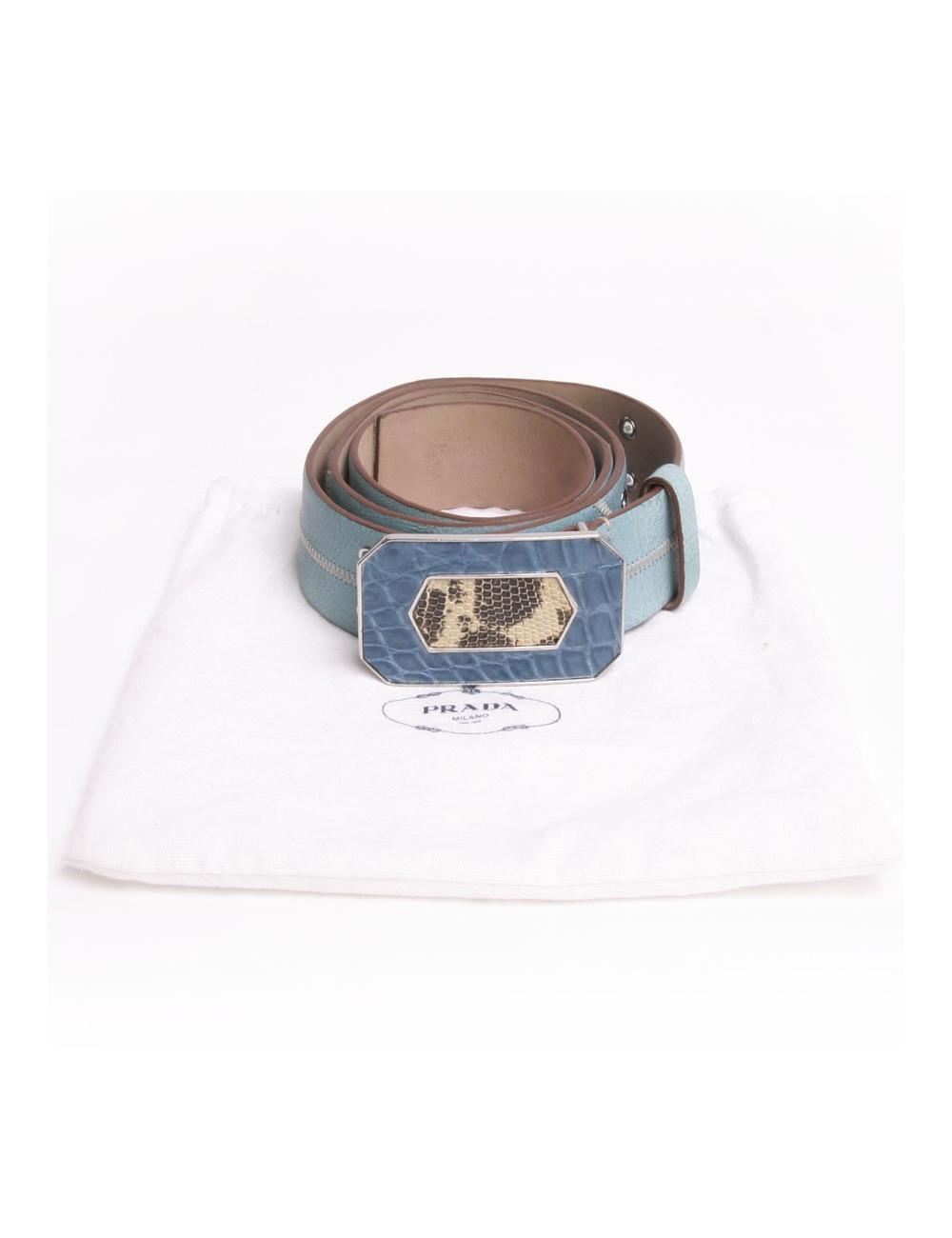 Ceinture PRADA  T 90 cuir turquoise, crocodile et lézard