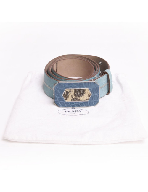 Ceinture PRADA  T 90 cuir turquoise, crocodile et lézard