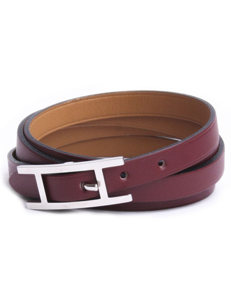Bracelet "Hapi 3" HERMES en cuir bordeaux