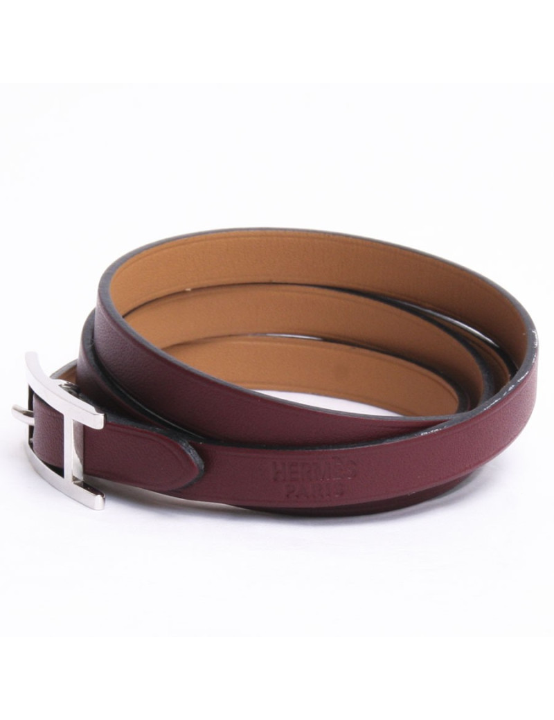 Bracelet "Hapi 3" HERMES en cuir bordeaux