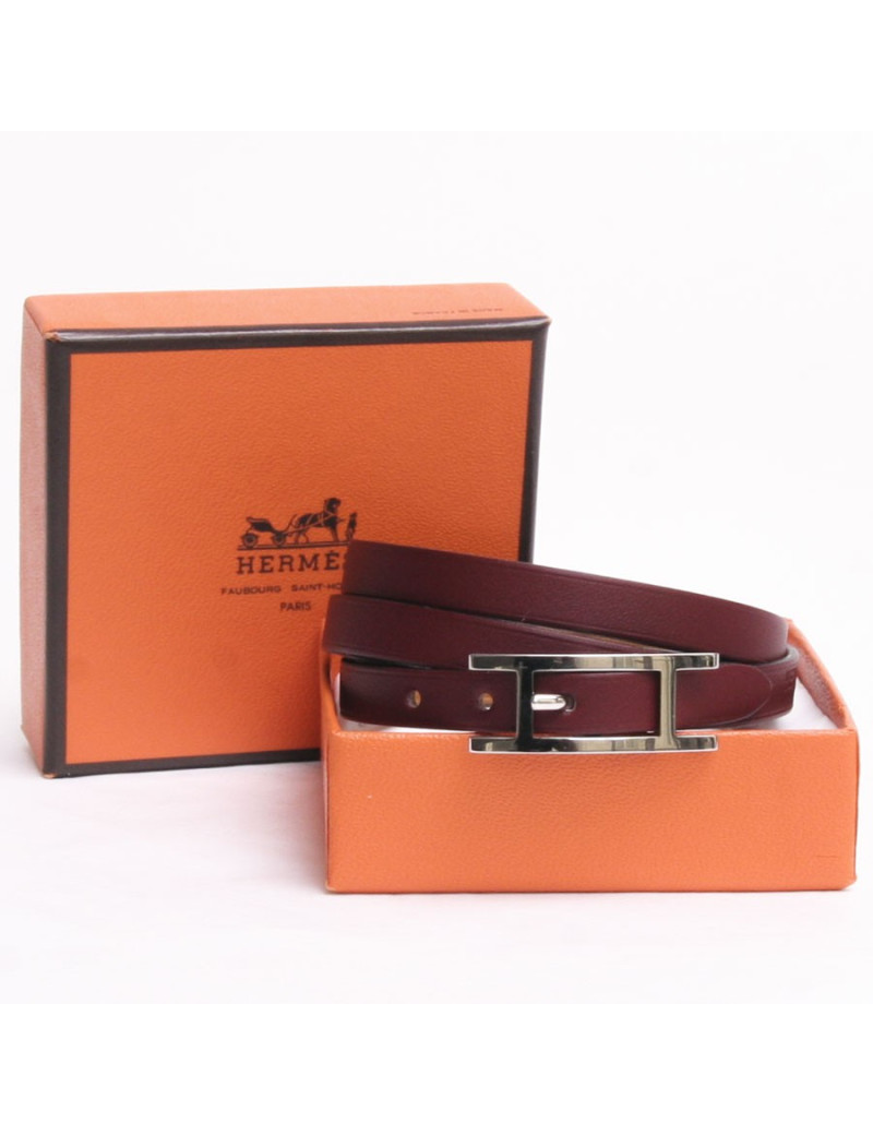 Bracelet "Hapi 3" HERMES en cuir bordeaux