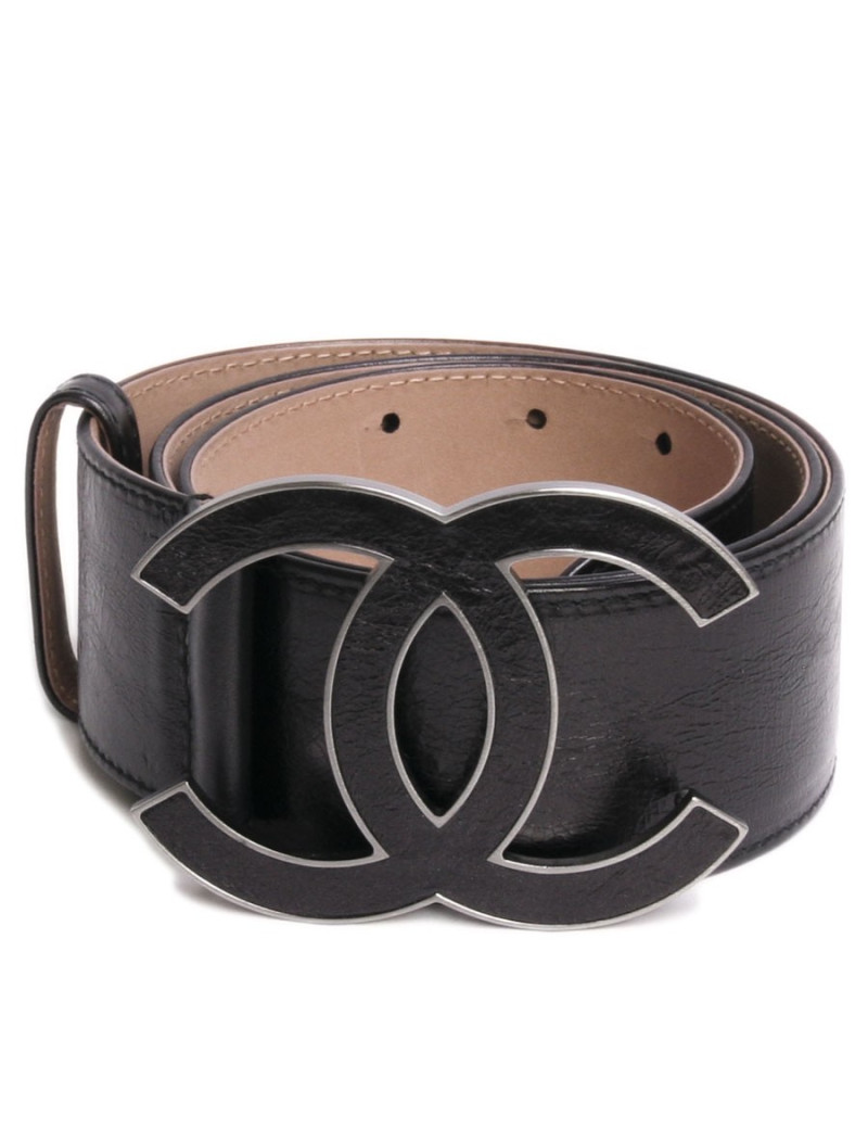 Ceinture CHANEL T 90 cuir noir et boucle double "C" gainée de cuir noir