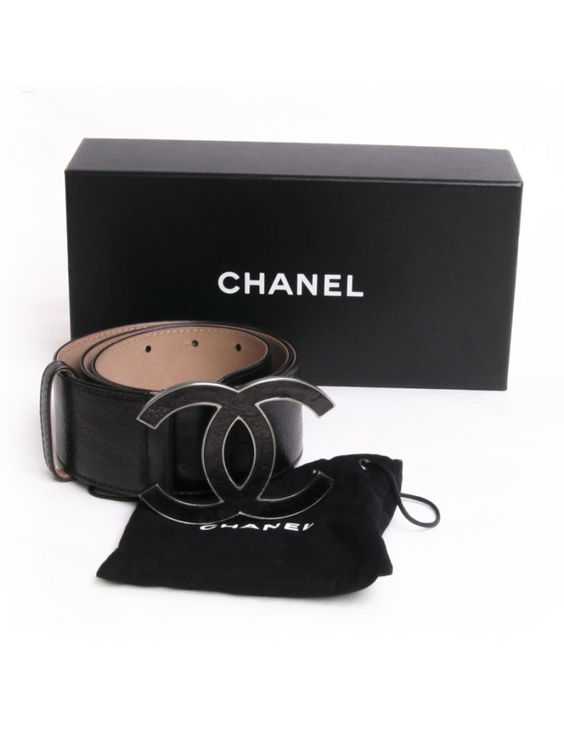 Ceinture CHANEL T 90 cuir noir et boucle double "C" gainée de cuir noir