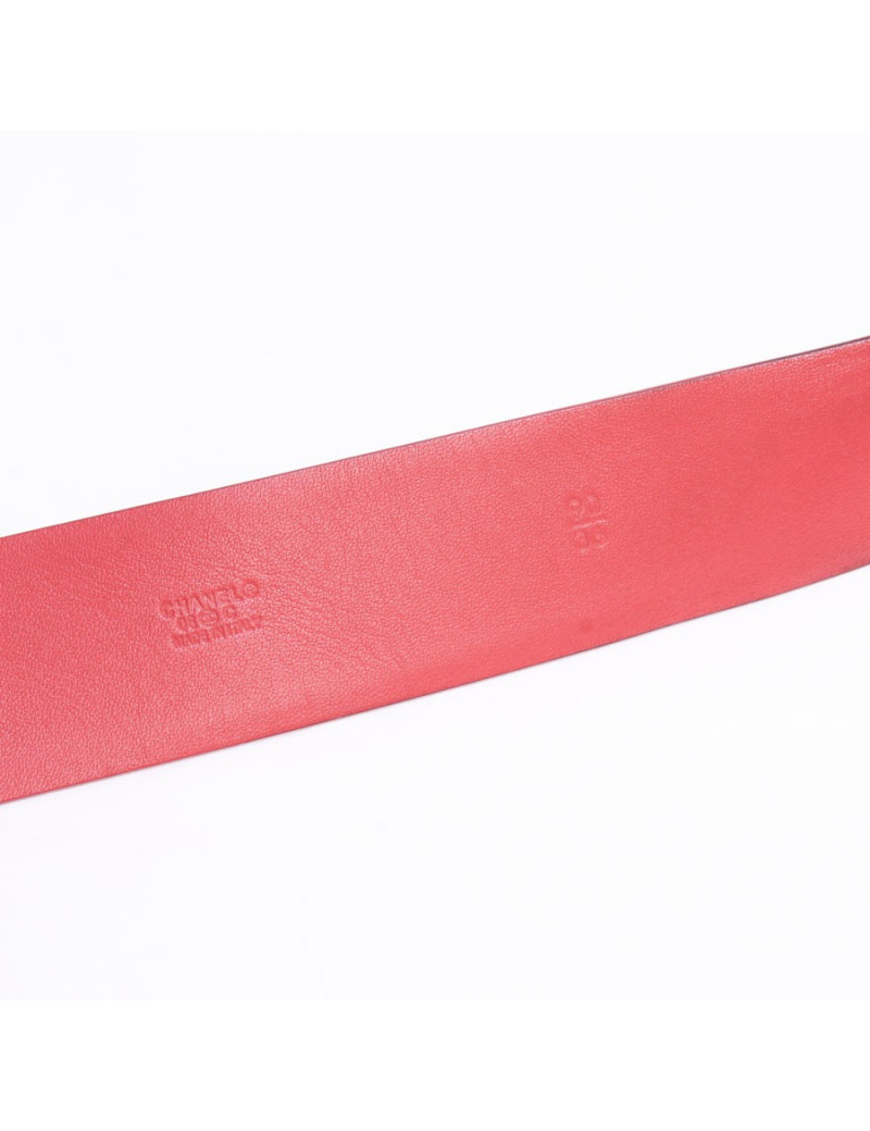 Ceinture CHANEL T 90 en cuir verni orange et belle boucle "CC" perles orange et brillants