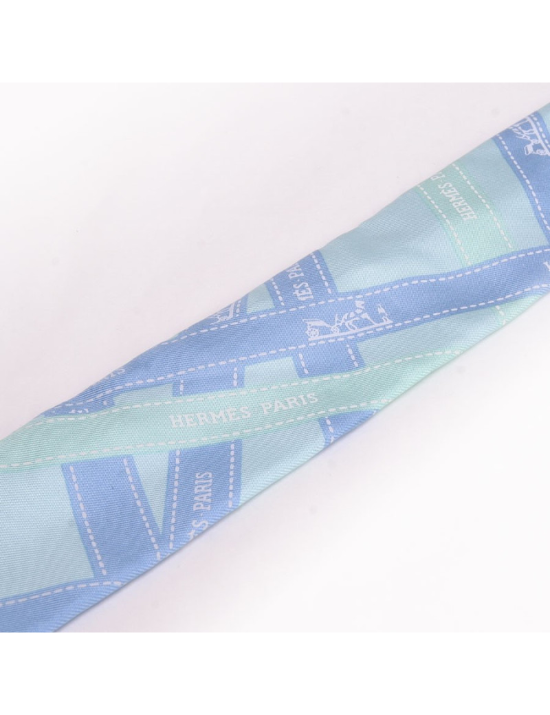 Foulard twily HERMES soie turquoise