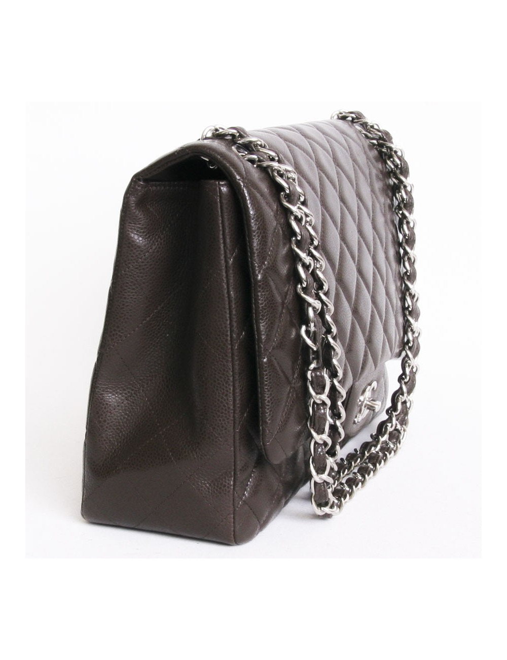 Maxi Jumbo CHANEL caviar Brown jewelry leather bag money