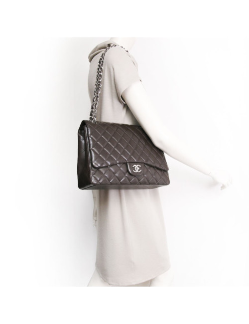 Maxi Jumbo CHANEL caviar Brown jewelry leather bag money