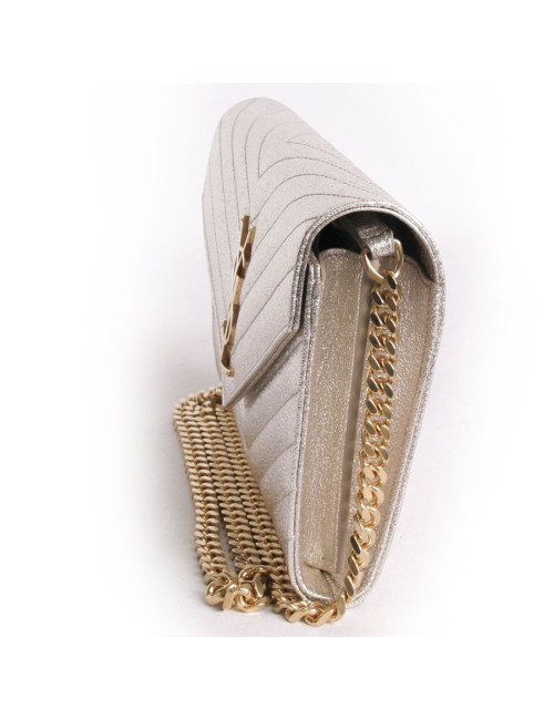 YVES SAINT LAURENT gold lame grained leather pouch bag
