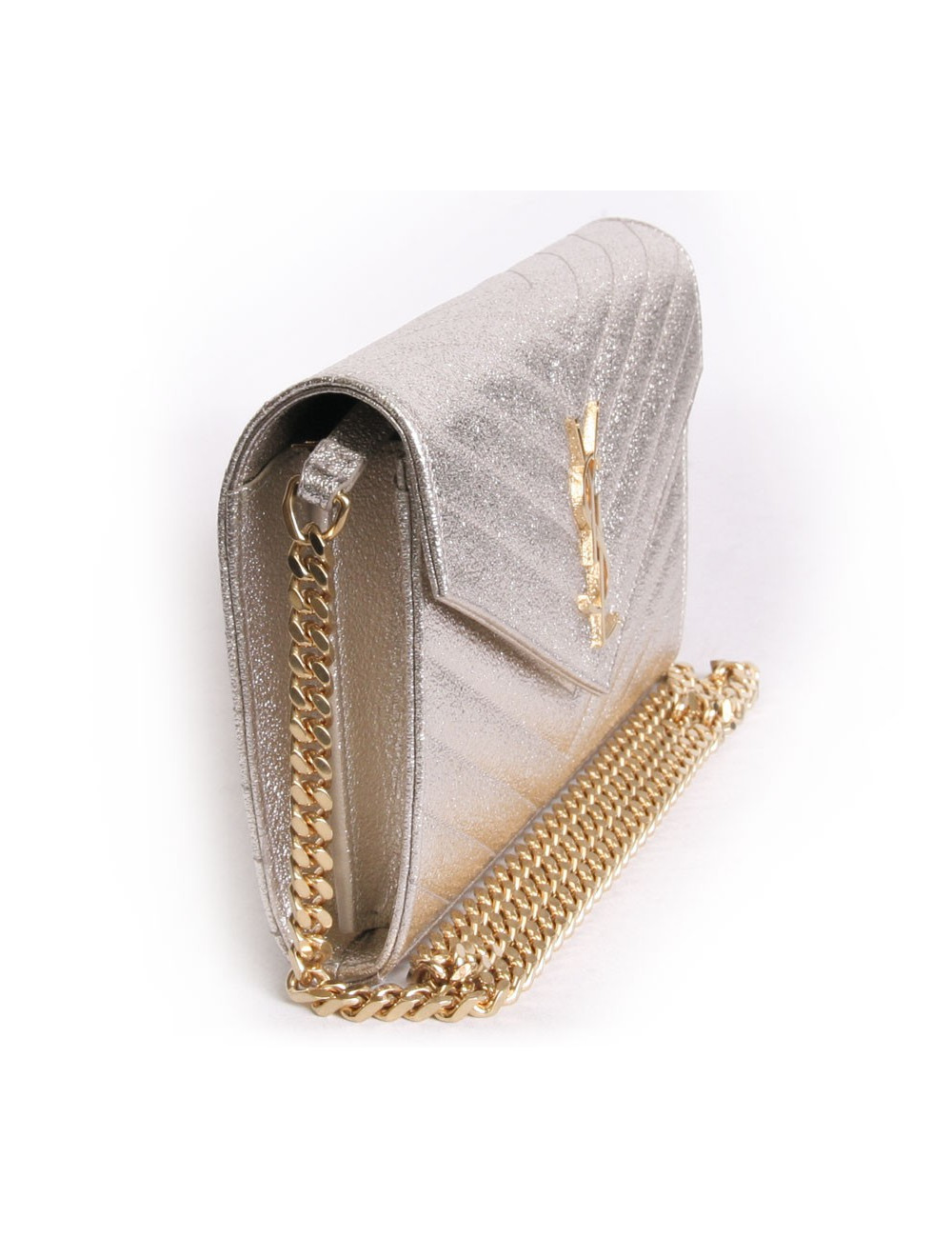 YVES SAINT LAURENT gold lame grained leather pouch bag